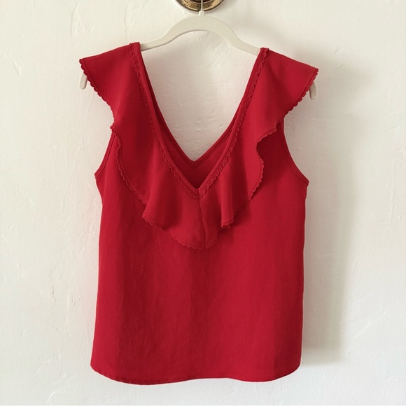 SEZANE Elegant Red Ruffle Sleeveless Top - Picture 1 of 5